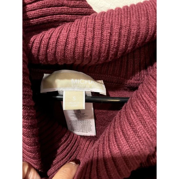 Michael Kors Burgundy Cowl Neck Fringe Poncho Sweater Size Small | V1 - Picture 2 of 4